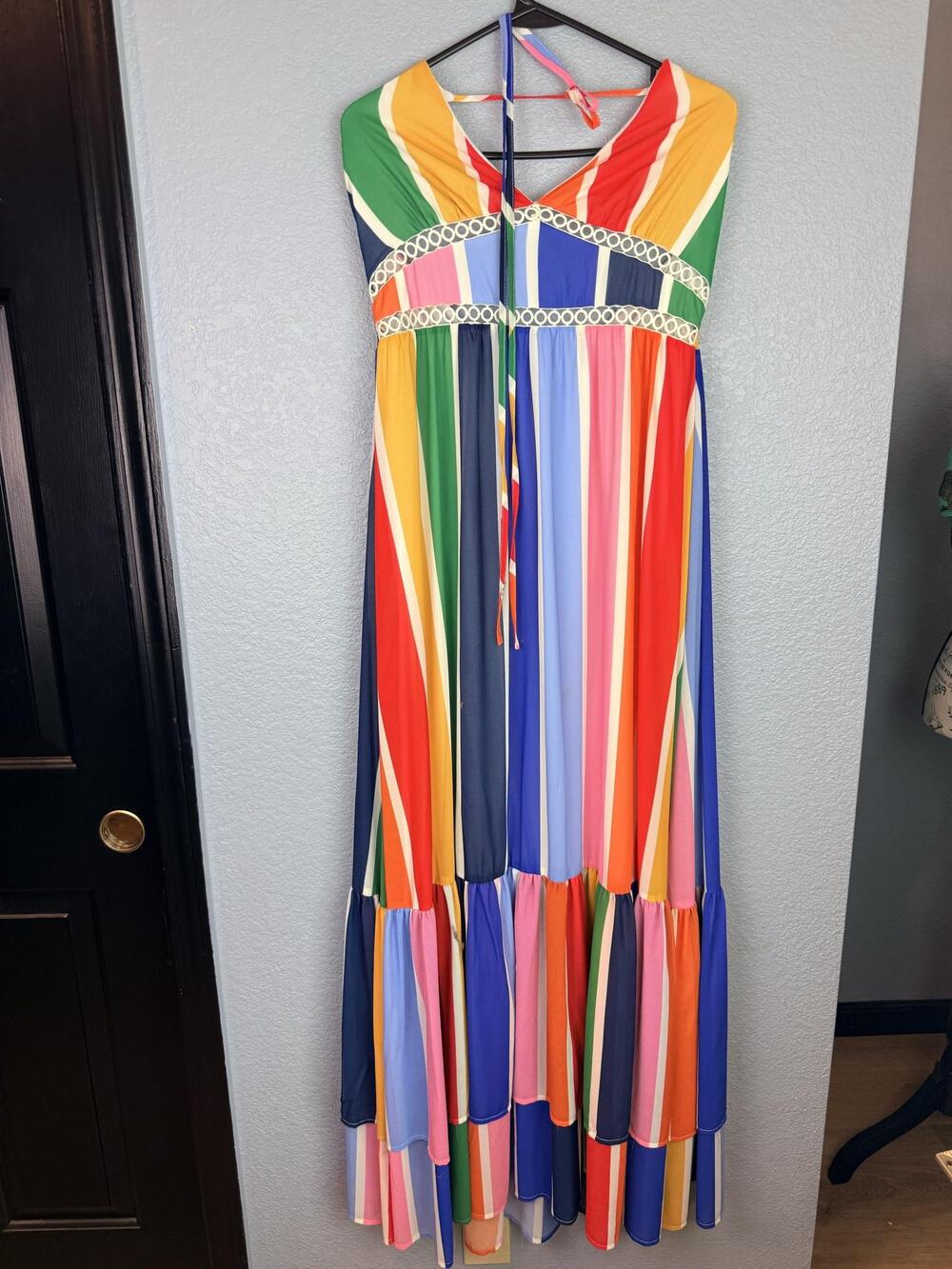 A. CALIN By Flying Tomato Dress Womens Large Multicolor Stripe Halter Maxi